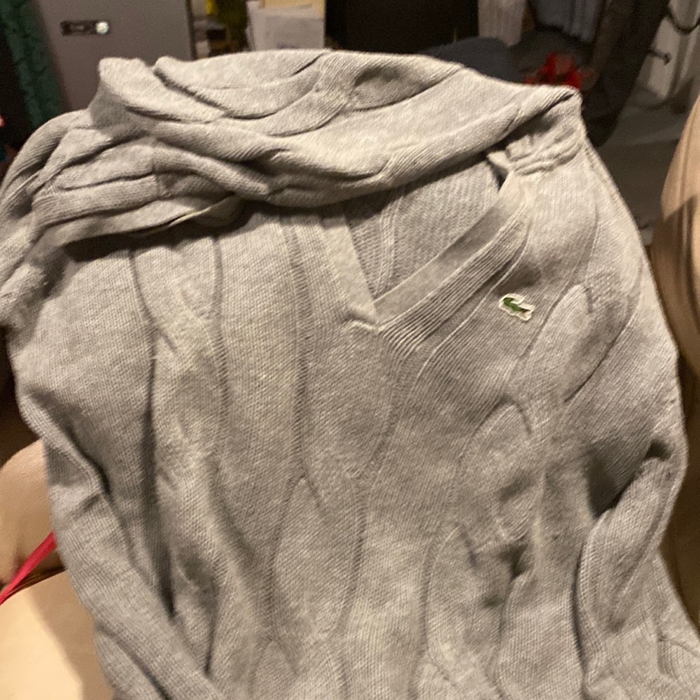 Beautiful grey cable Lacoste sweater w hood